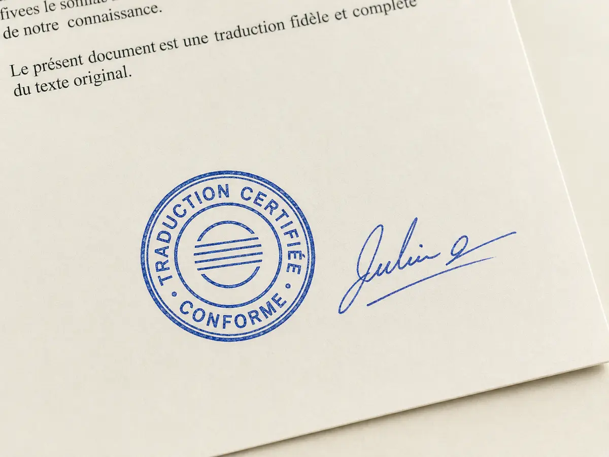 Cachet de traducteur assermenté apposé sur une traduction officielle